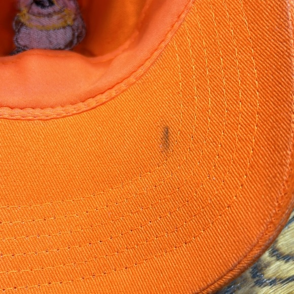 Orange Velcro back cap.  One size.  Embroidery on front. Small stain. - Picture 4 of 5